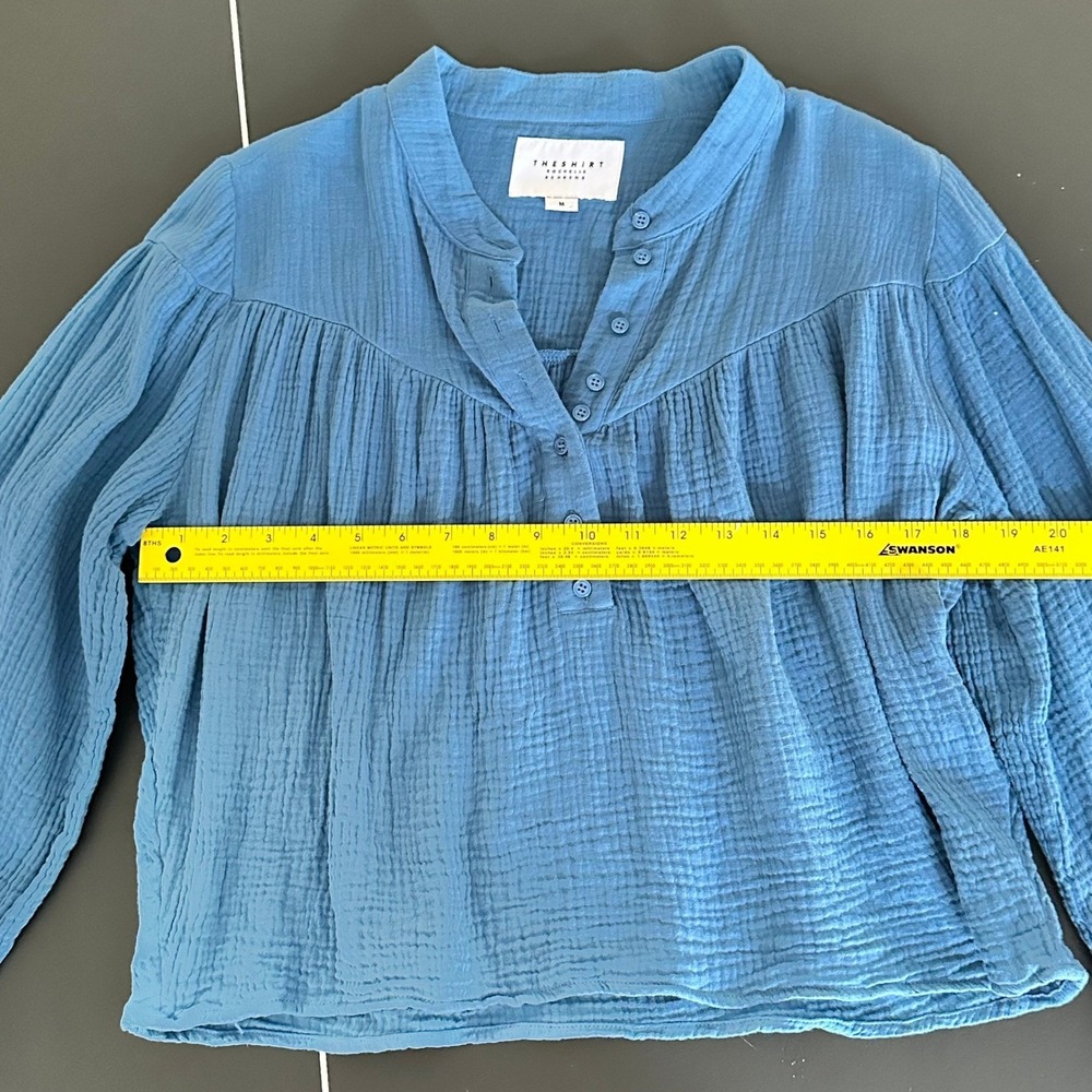 THE SHIRT BY ROCHELLE BEHRENS The Logan Shirt Blue Gauze Size M - Picture 9 of 13